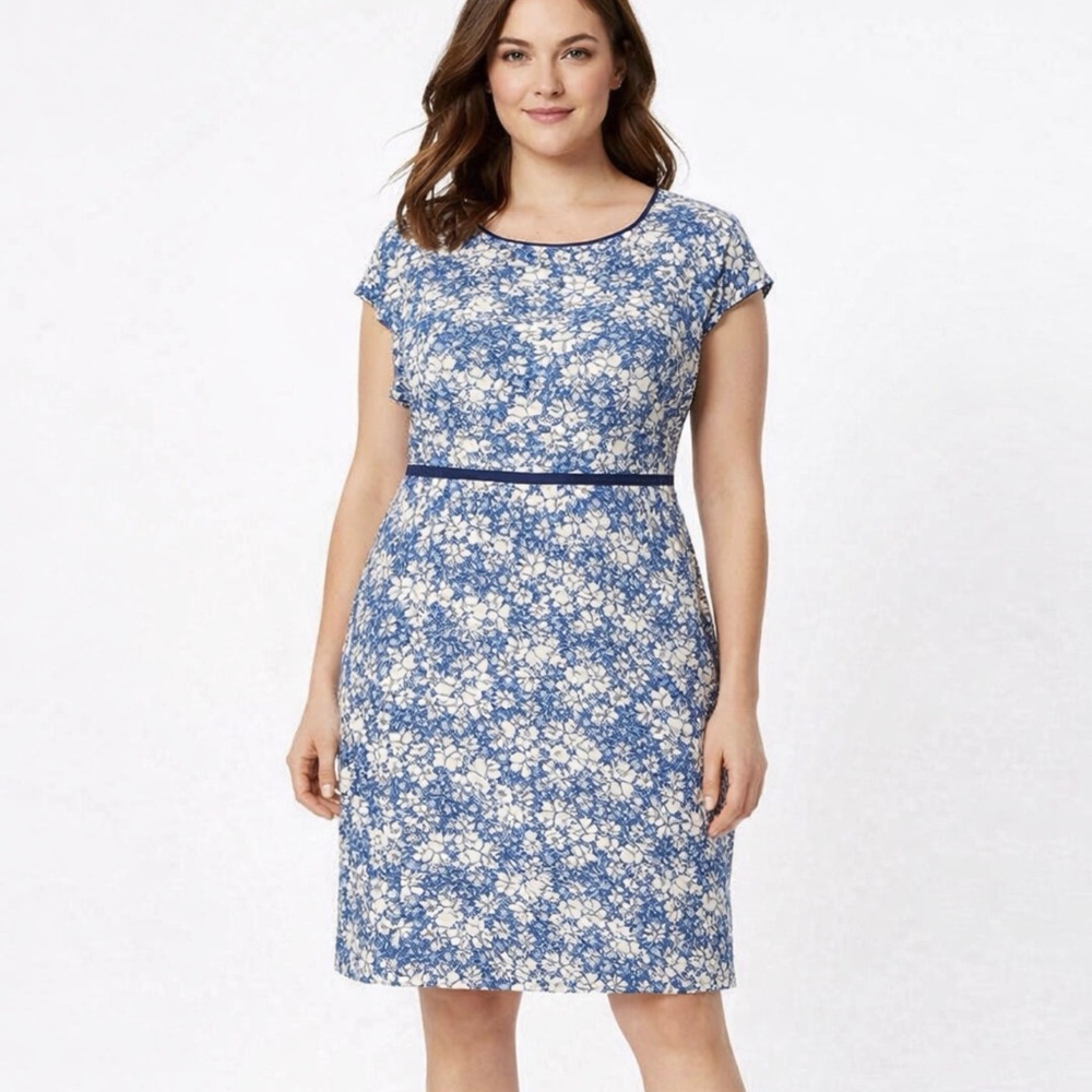 LOFT Blue & White Floral Sheath Dress | Size 14